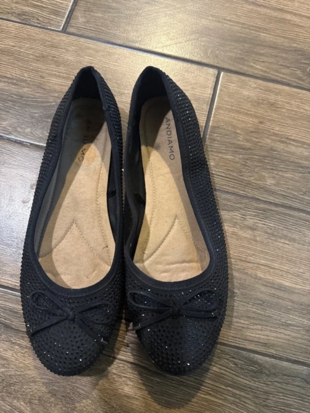 Andiamo Women Black Rhinestone Loafers Slip On Pointed Toe Flats Size 10